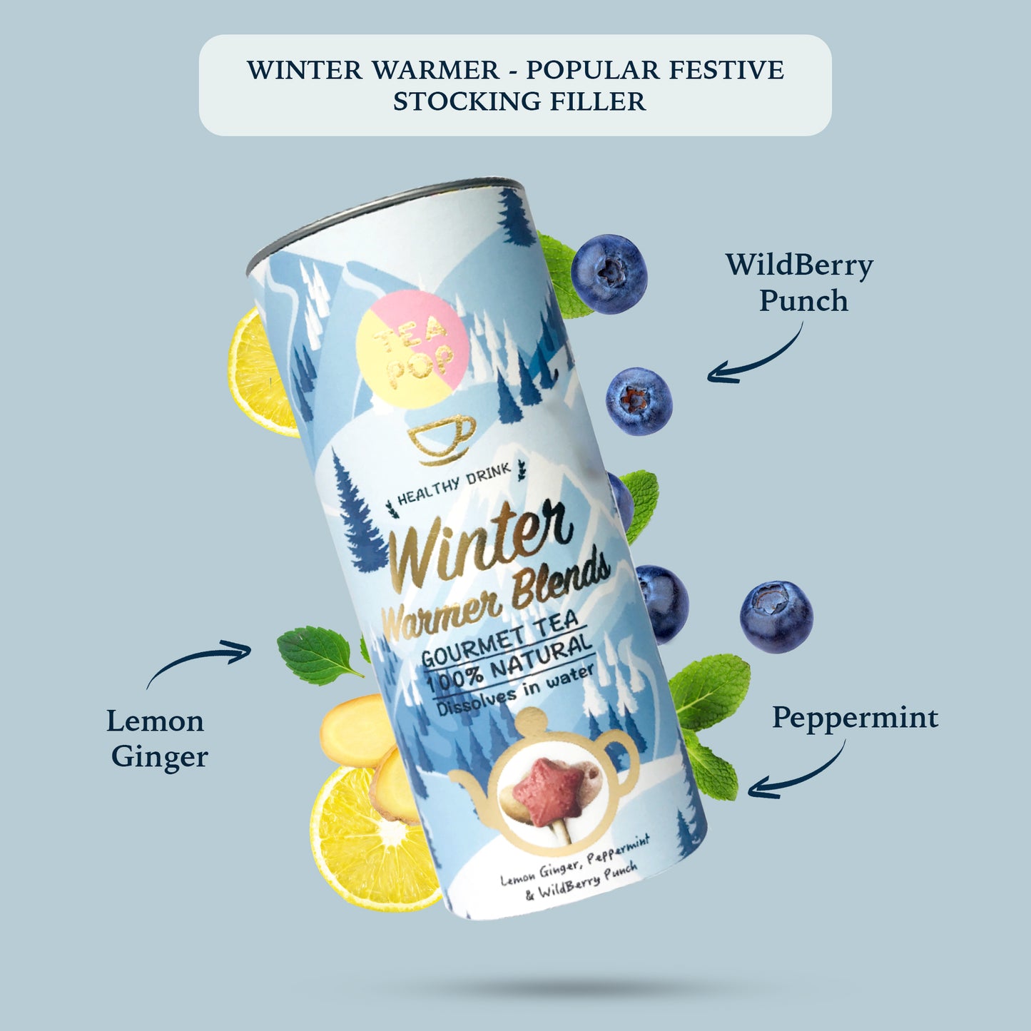 Winter Warmer Tea-Pop Sticks / 3 köstliche Mischungen / Löst sich in Wasser auf