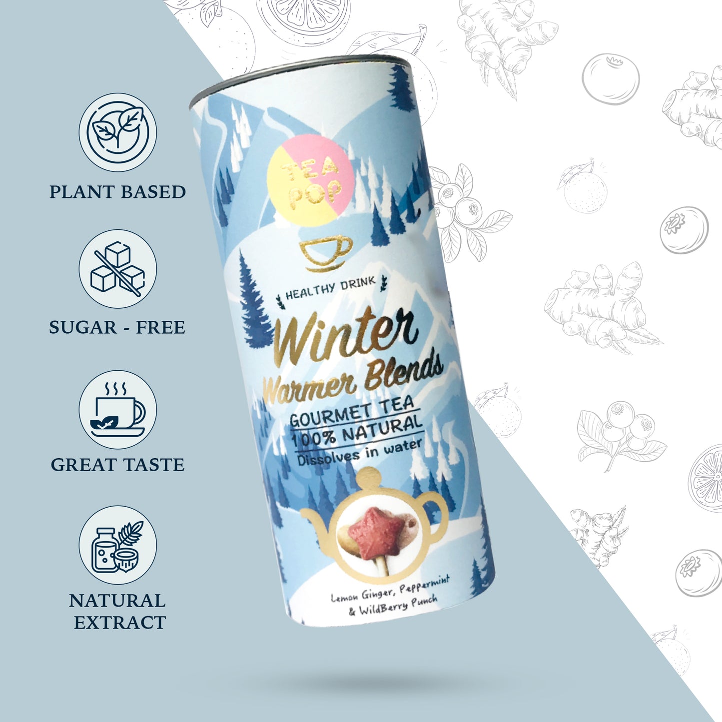 Winter Warmer Tea-Pop Sticks / 3 köstliche Mischungen / Löst sich in Wasser auf