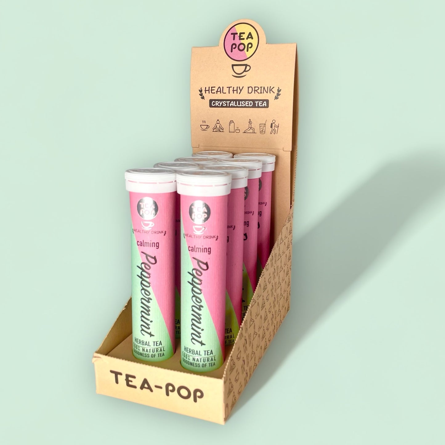 Peppermint Tea-Pop | Natural Herbal Tea | Caffeine-Free | 8 Tube Case