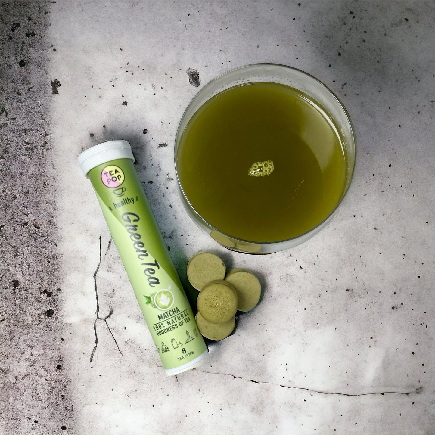 Matcha Green Tea-Pop, 100% Natural quick brewing gourmet tea.